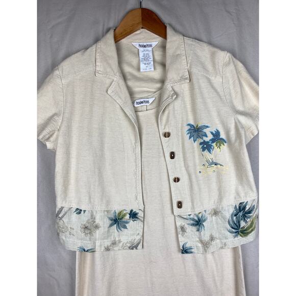 Vintage Womens Piccalino Petites 2pc Dress & Button Top 10 p Linen Hawaiian - Picture 2 of 10